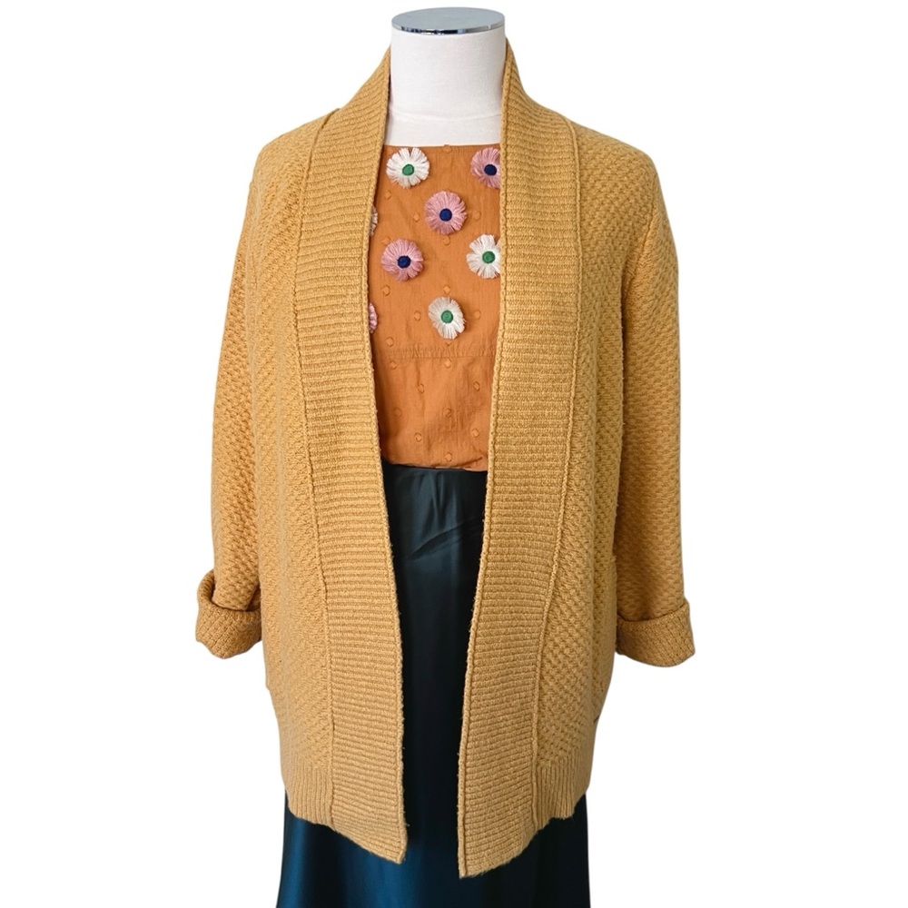 ABERCROMBIE & FITCH Wool Blend Open Knit Cardigan Yellow Mustard Sz S